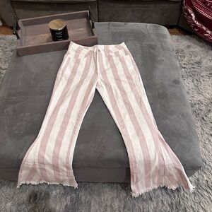 Altar'd State Pink and White Striped Flare Jeans
